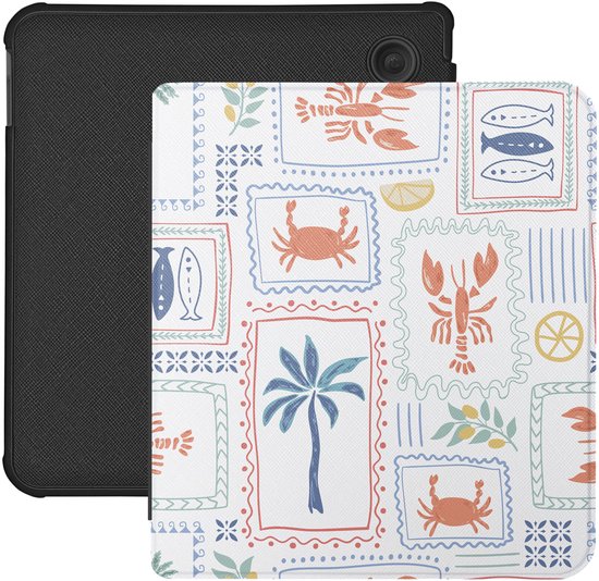 Lunso Convient pour Kobo Libra Colour housse (7 inch) - Vegan Saffiano Cuir Sleep Cover - Riviera Postcards