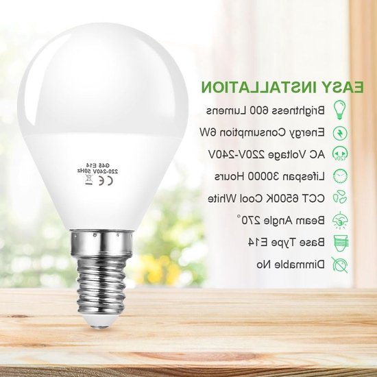 E14 Schroef LED Lampen Set van 5, 6W G45 Golfbal LED Lampen, 600 Lumen, Vervangt 40W Gloeilamp en 50W Halogeen, Koud Wit 6500K, Energiezuinige Niet Dimbare Lampen — afbeelding 2