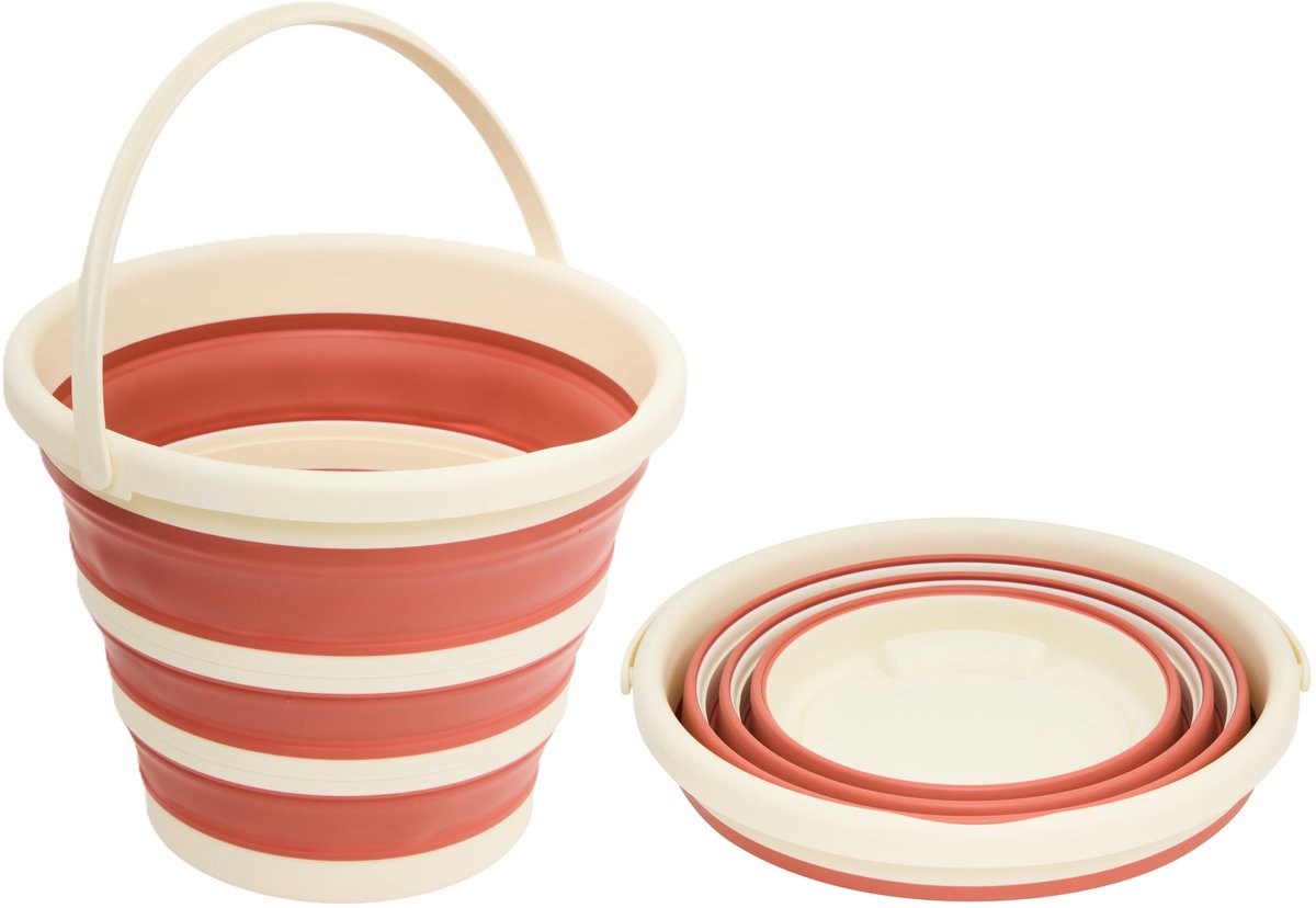 5Five Emmer - 2x - 10L - rood - PP - opvouwbaar - 32 x 32 x 32 cm - flexibel - schoonmaken