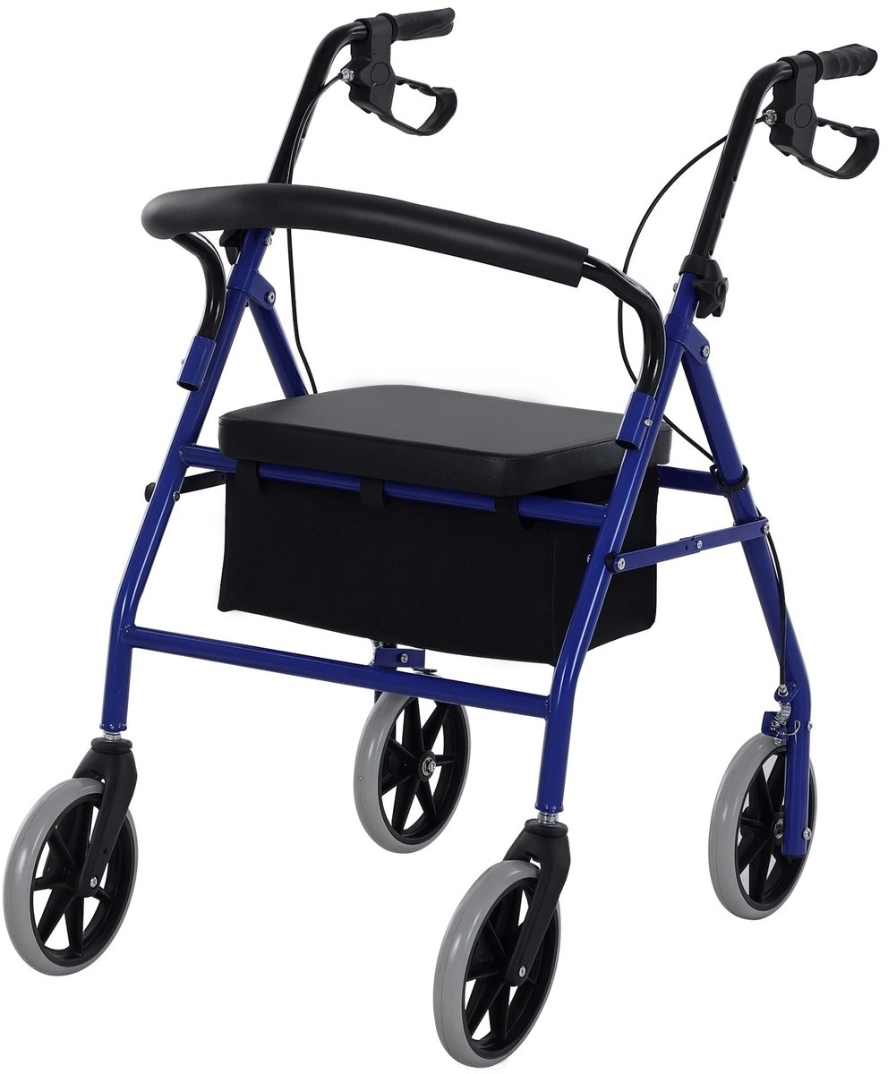 Roossentials rollator walker - Mobiliteitswandelaar - Met verstelbare zitting - Met opklapbare voetensteun - Blauw/Zwart