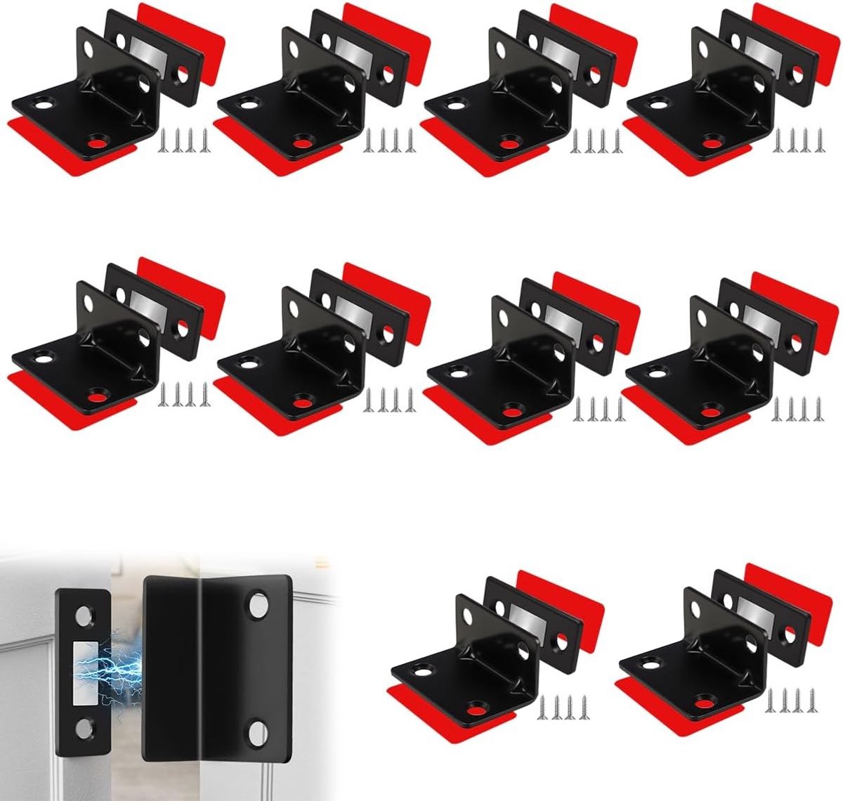 Set van 10 Zelfklevende Magneten voor Kastdeuren, L-vormige Deurmagneten, Ideaal voor Kasten en Lades, Inclusief Schroevendraaier en Deurafsluiters