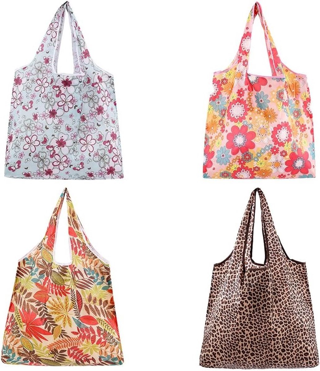 Vouwbare boodschappentassen met schattige bloemenprint, ideaal voor dagelijkse boodschappen, supermarktbezoeken en kampeertochten.