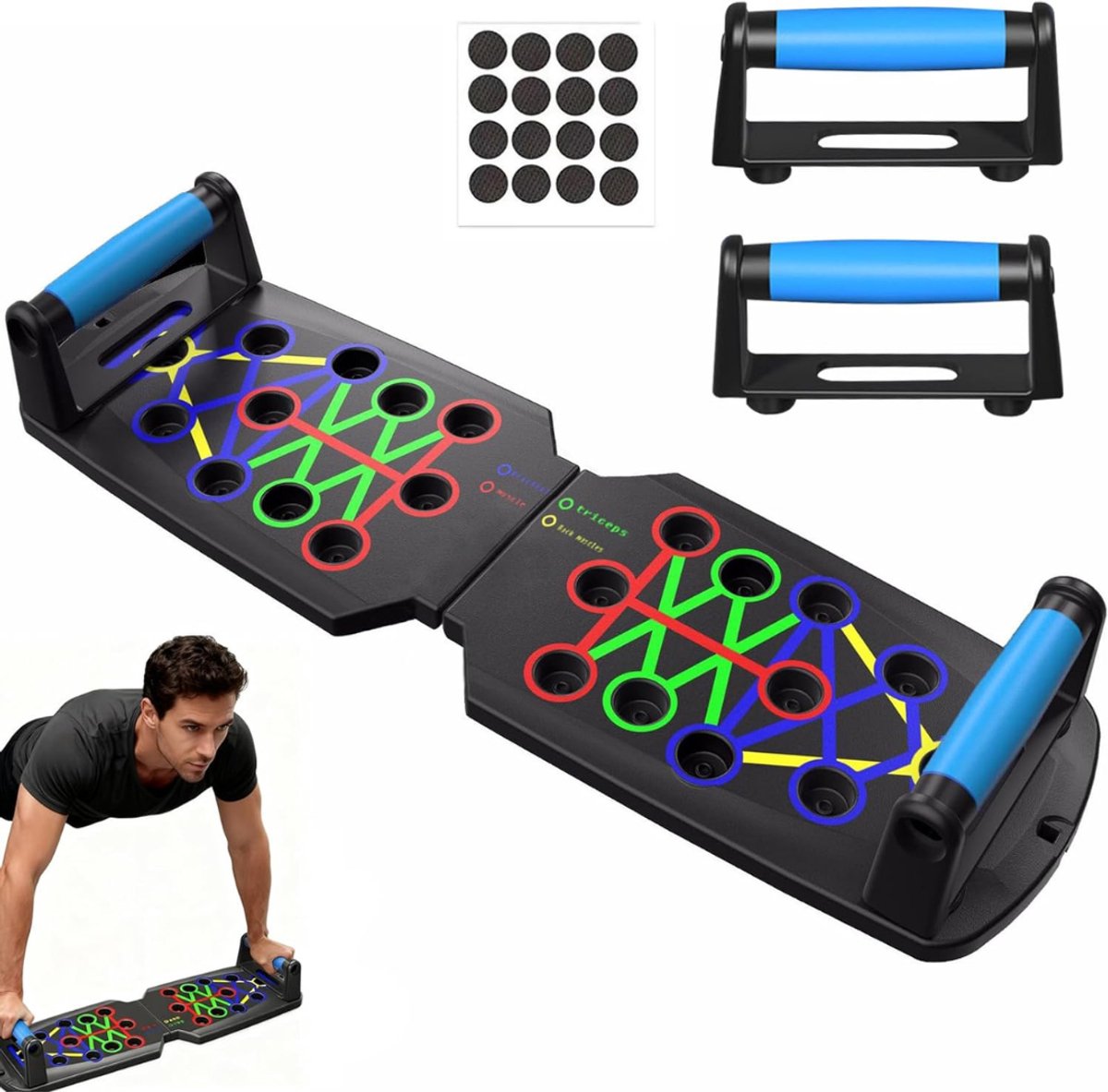 KAD® Push up Bord - Parallettes - Push up Board - Meerkleurig - 63cm x 19cm x 10cm