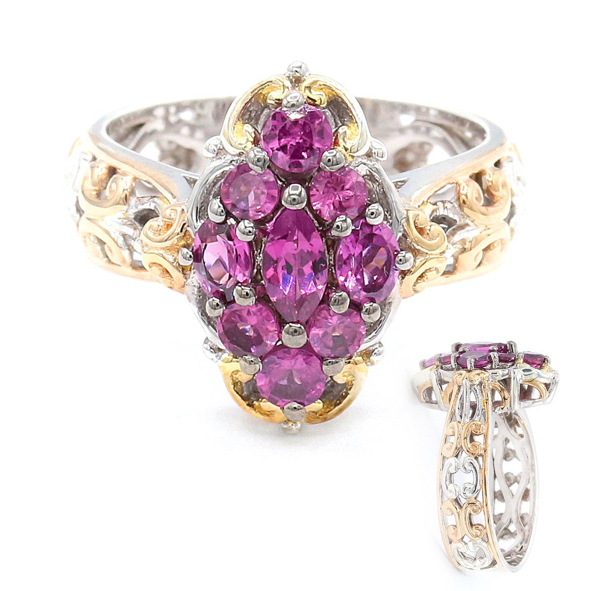 Cavill - Damesring 925 Sterling Zilver met palladium - Magenta Tanzania granaat 1,41 ct in marquise, ovaal & ronde slijpselen - Elegant