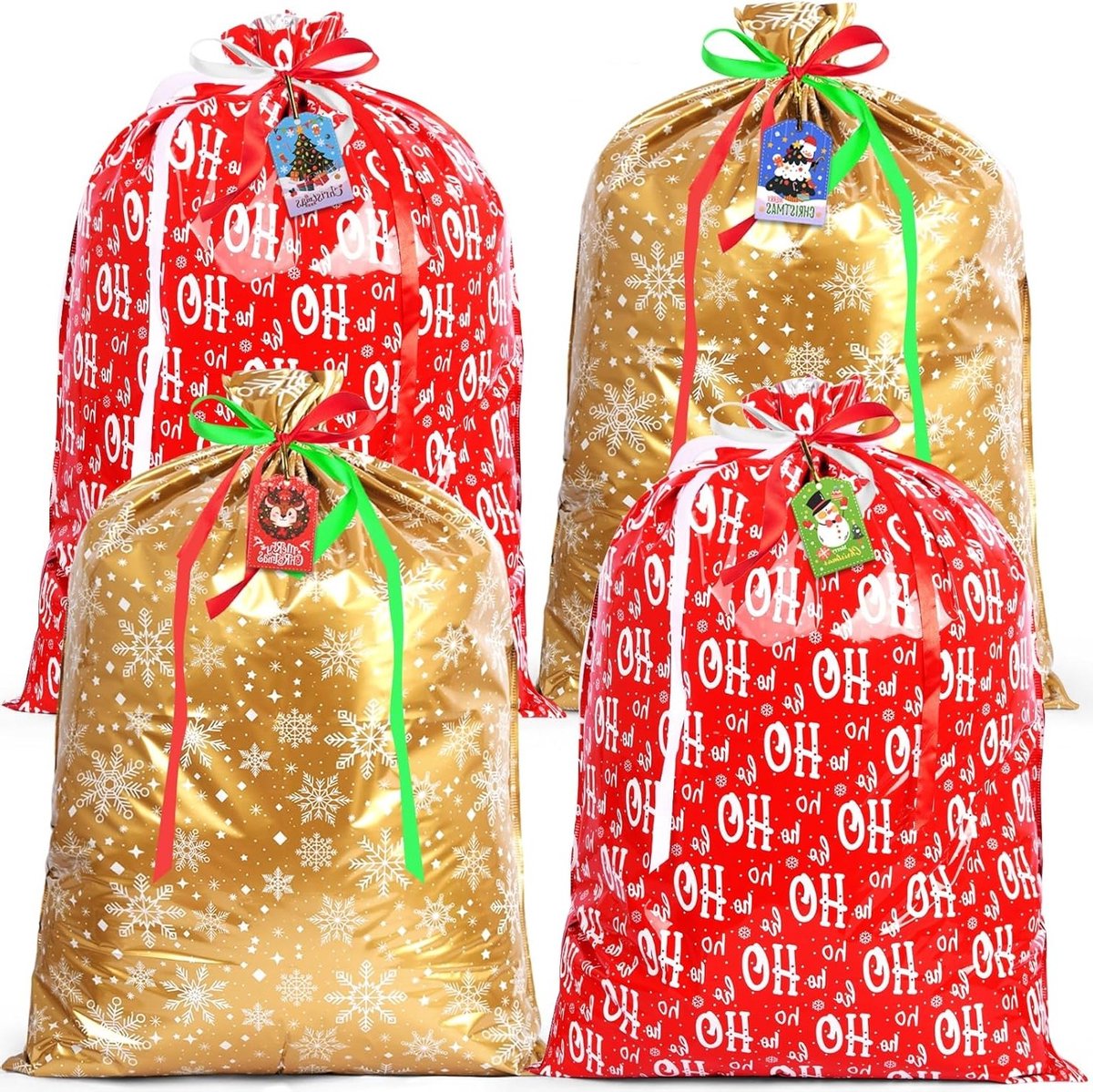 Grote Kerstcadeautas met Trekkoord en Labels, Herbruikbaar