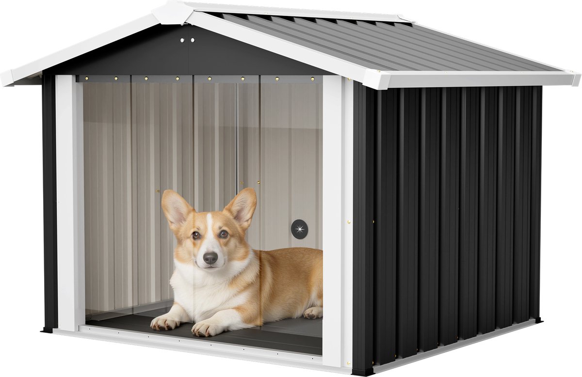 Huisdierhuis - Hondenhok - 102x91x84cm - Waterdichte buitenhondenhok - Plastic - Geschikt voor de achtertuin, het terras en op de camping – Grijs