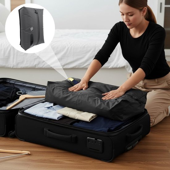 Compressiezakken Reizen - Vacuüm Opbergzakken - Bagage Optimaliseren - Met Handpomp - 2 Stuks 17L - Grijs — afbeelding 2
