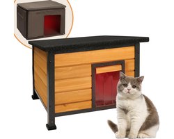 Houten Kattenhuis - Dierenverblijf Buiten - Bescherming Tegen Weer - Geïsoleerde Voering - 62x49x14 cm - Bruin