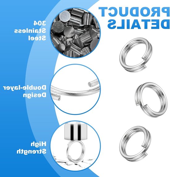 Ronde splitringen 4mm - 20 stuks metalen sleutelringen voor sleutelhangers, sieraden maken en DIY-ambachten, zilverkleurige accessoires — afbeelding 2
