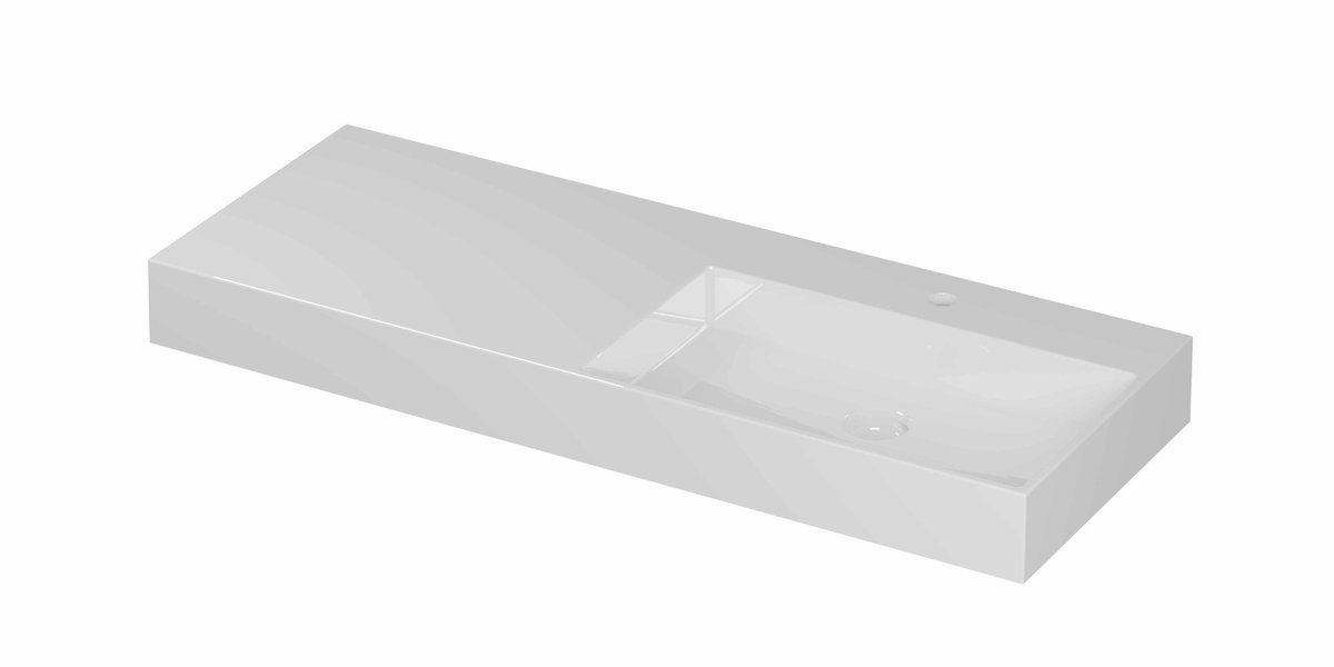 Ink United wastafel rechts porselein 120x45cm - 1 kraangat - Glans wit