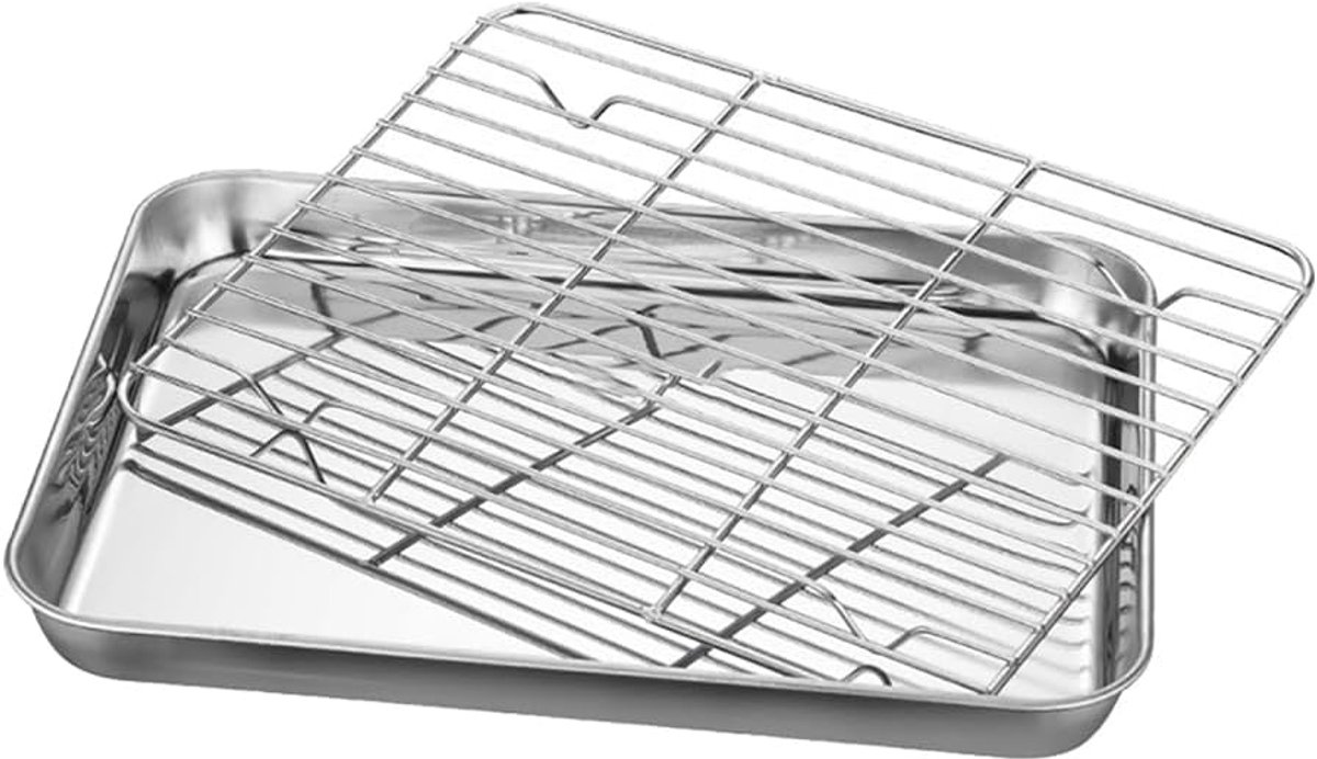 Roestvrijstalen bakplaat - Barbecue lade gaas - Veelzijdig koken - Duurzaam materiaal - 23 x 17 x 2.5 cm - Zilver