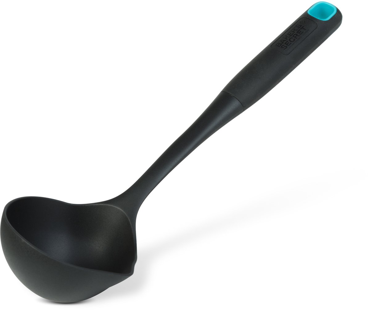 Soeplepel Nylon - Hittebestendige Juslepel voor Soep en Saus - Opscheplepel voor Anti Aanbak Pannen - Keukengerei met RVS Handgreep - BPA Vrij - Vaatwasserbestendig - Zwart - 32 cm [BS41165]