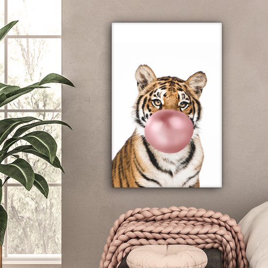 Toile peinture enfants - Tigre - Animaux - Bubble gum - Garçon - Fille - Enfant - Décoration murale filles - Décoration murale garçons - 40x60 cm