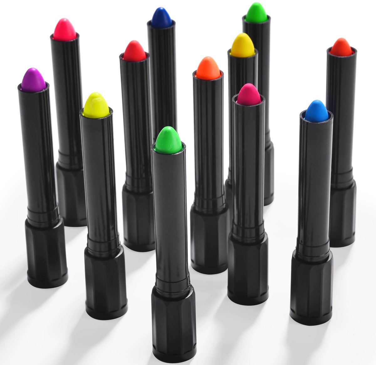 Schminkstiften - Schmink Set Krijtjes - 12 Stuks Kleuren -Fluoriserend UV Neon Glow in the Dark Krijtjes-Giftige Gezichtsverfkrijtjes voor Halloween Cosplay Make-up-Helderste Glow onder UV-Licht — afbeelding 11
