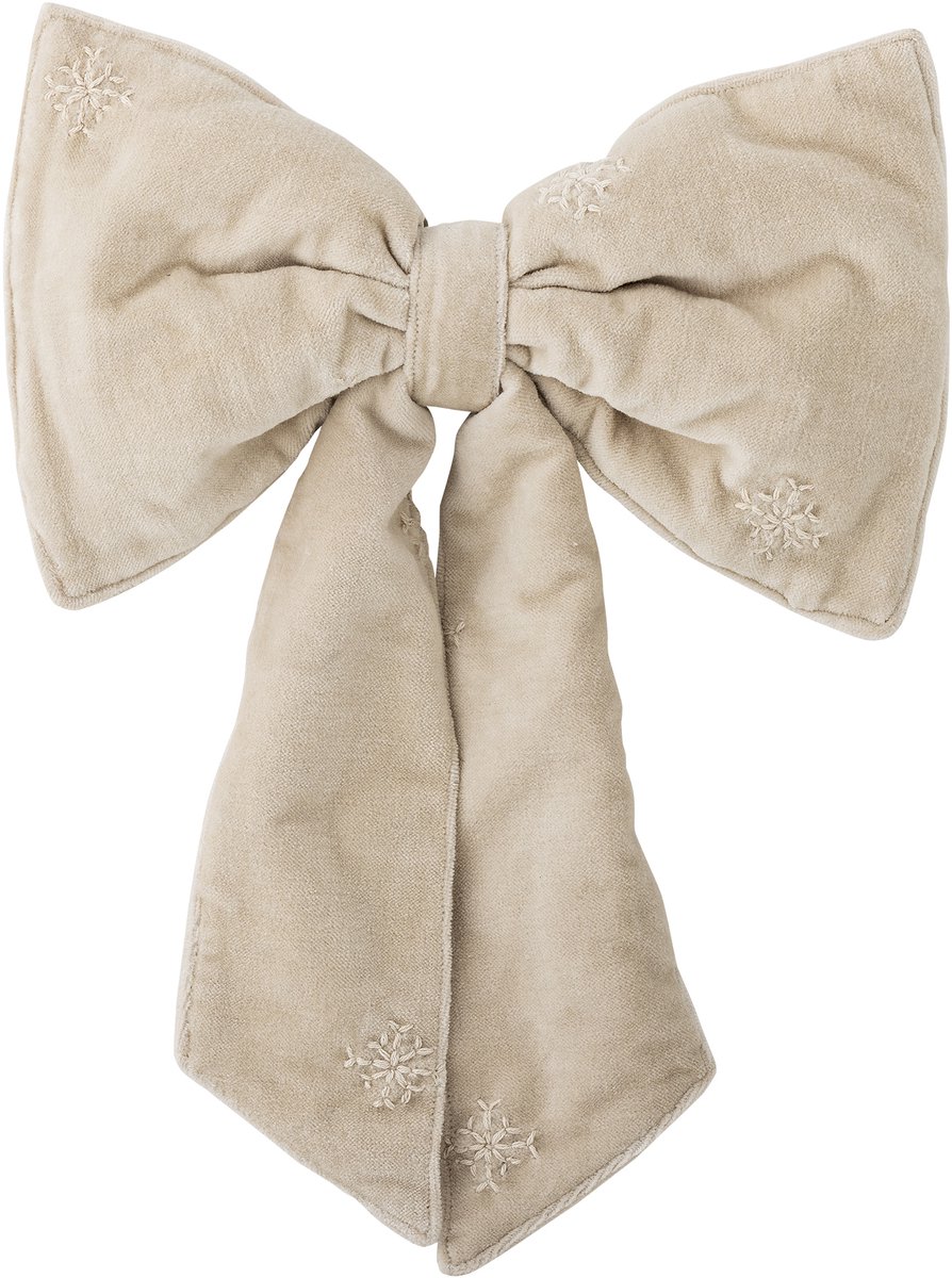 Bloomingville - Ruby Deco Strik - Roomwit met Sneeuwvlokken - Katoenen Kerststrik - 30x40 cm