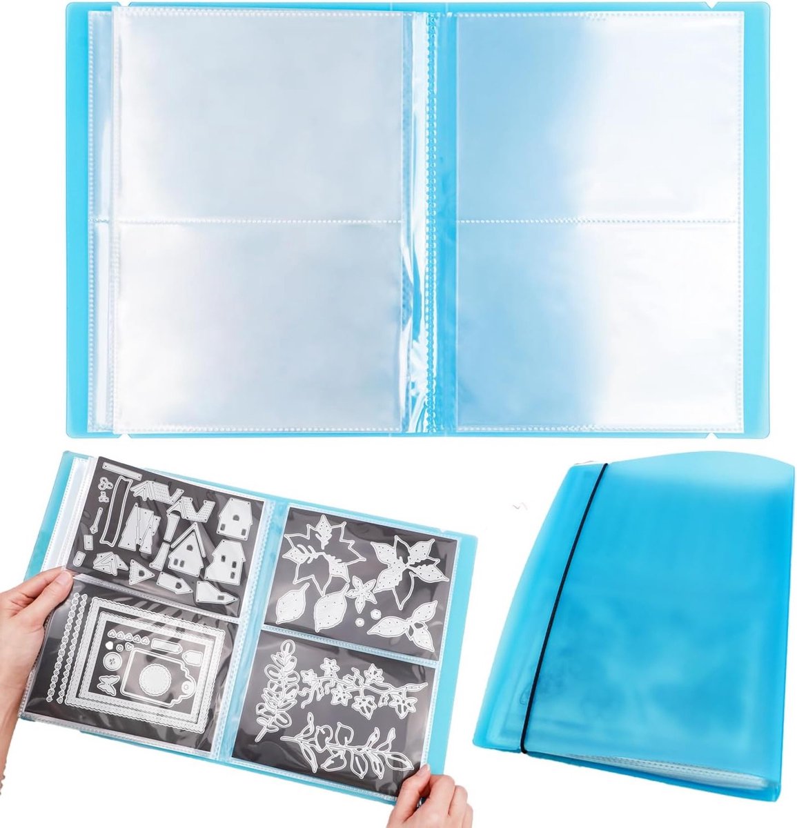 Grote doorzichtige sticker en foto-opslagalbum met 80 zakjes - Organizer voor postkaarten, stickers en stempels, 44.5x29x3.5cm