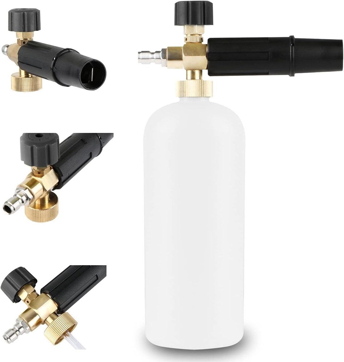 SnelShoppen - Foam Cannon - YUET Snow Foam Lance - 1 Litre Foam Dispenser met Verstelbare Nozzle - Hoogwaardige Messing - Auto Was - 64mm 1/4" Quick D
