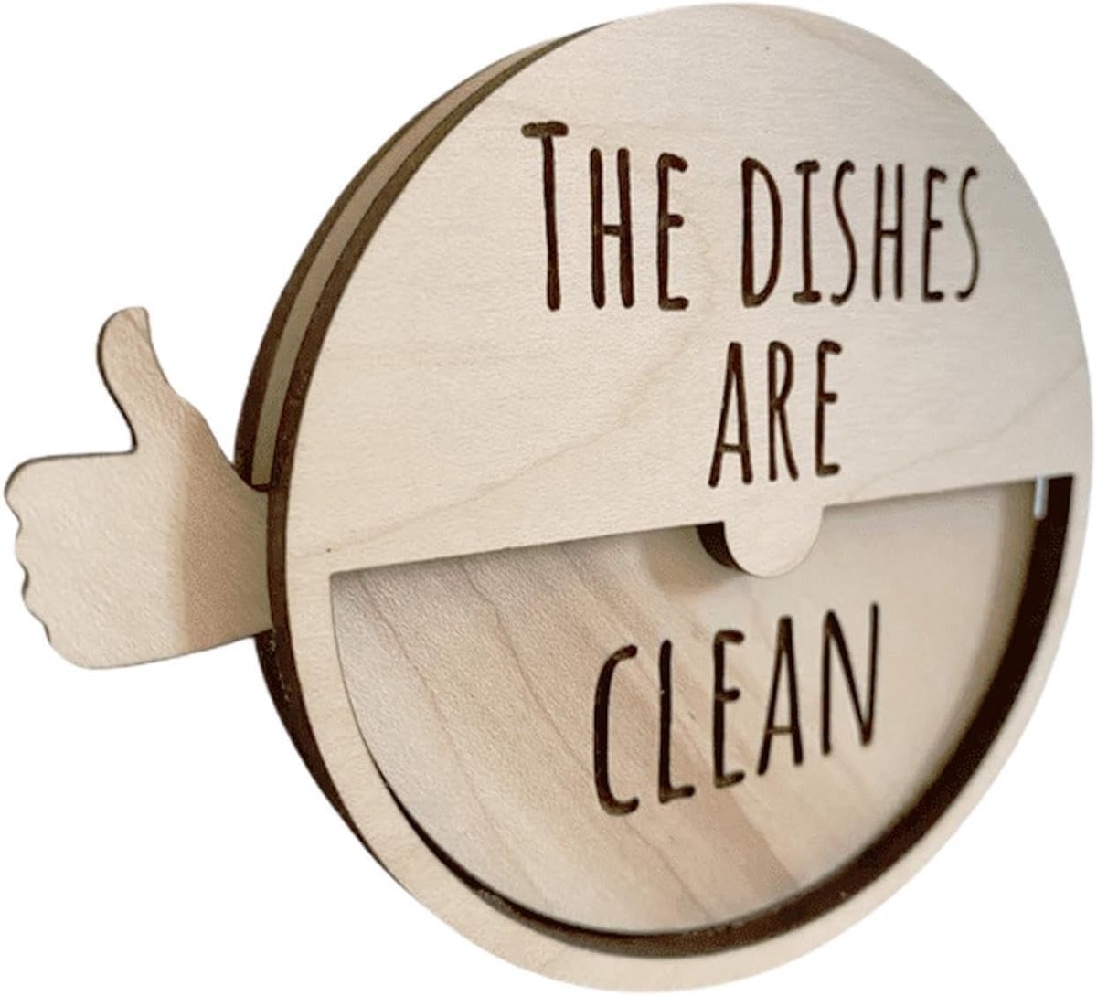 Vaatwasser Magnet - Schoon Vuil Indicator - Keuken Organisatie - Duidelijk Leesbaar - 10cm Diameter - Houtkleurig