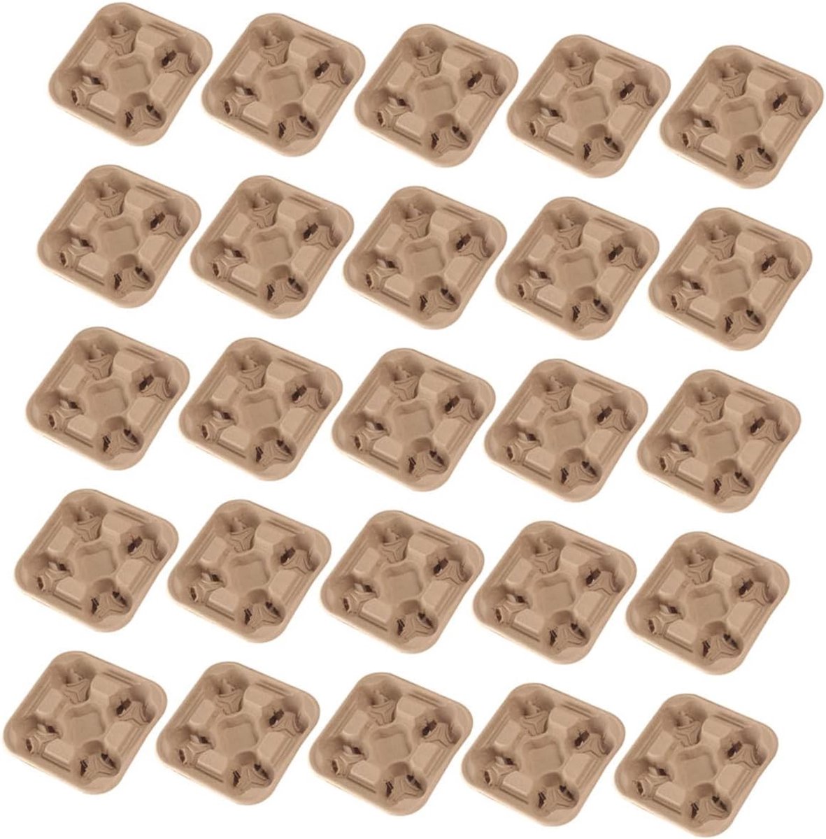 Dranktray 25 stuks - Bekerhouder wegwerp - Takeaway koffie - Met compartimenten - 23x23cm - Khaki