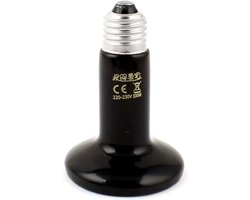 Keramische Warmtelamp - Infrarood Reptielenlamp - Terrarium Klimaat - Gelijkmatige Warmte - 75mm Diameter - Zwart