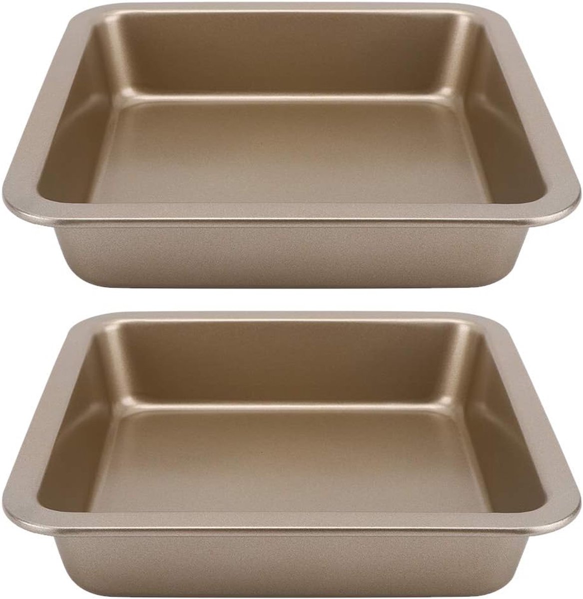 22x22x4.6 cm Bakblik 2 Stuks Vierkante Taart Pan Koolstofstaal Bakvorm Taart Bakvormen Non-stick Bakplaat Kaas Cake Pizza Schimmel Lade(Goud)