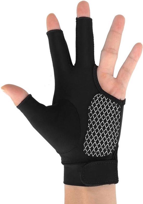 Poolhandschoenen - linker hand - biljart - 3 vingers - accessoires - geschikt voor volwassenen - zwart - modelbiljart stootkussen - snooker handschoenen - biljartaccessoires — afbeelding 2