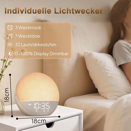 Wake-up Light met Zonsopgangsimulatie en Bluetooth Speaker - Natuurlijke Wekker met Witgeluid van Wake-up Light — afbeelding 2