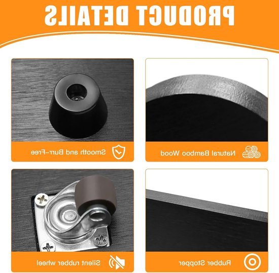 Bamboe Sliding Board voor Thermomix TM7 - 360° Wielen, Antislip Rubber Voeten en Veilig Stopmechanisme voor Eenvoudig Verplaatsen van de Keukenmachine — afbeelding 3