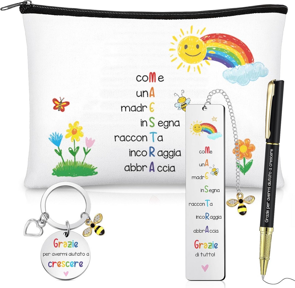 Cadeauset voor Leerkrachten - Cosmetictas, Pennenhouder, Sleutelhanger en Boekenlegger