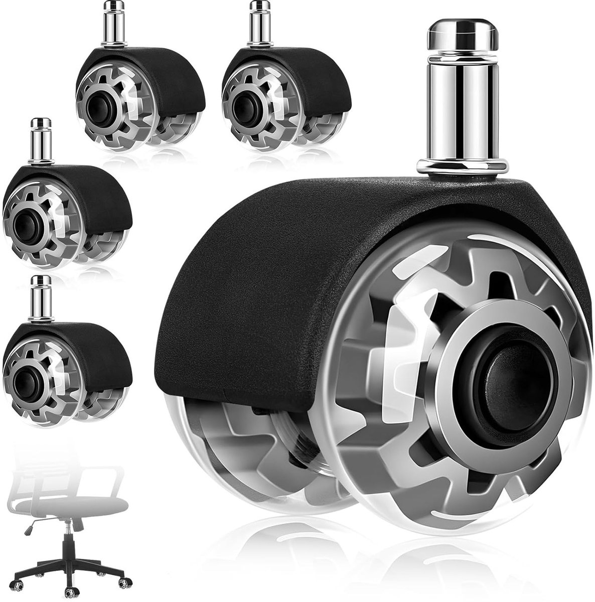Set van 5 Vervangingswielen voor Kantoor- en Gamingstoelen, 11 x 22 mm, 360° Rotatie, Krassenvrij, Geschikt voor Tegels, Laminaat, Tapijt en Harde Vloeren