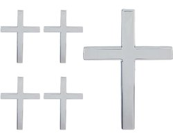 5Pcs Cross Metal Car Sticker - Silver 3D Car Logo Decals - Jesus Christian Emblem voor Auto Decor - Bumper - Window - Laptops - Luggage - Exterior - Motorcycle