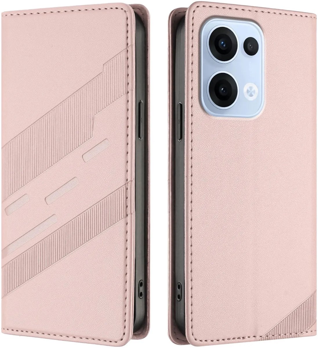 Hoesje geschikt voor Oppo Reno13 - Phonesta Embossed Lines Book Wallet Case - Roze