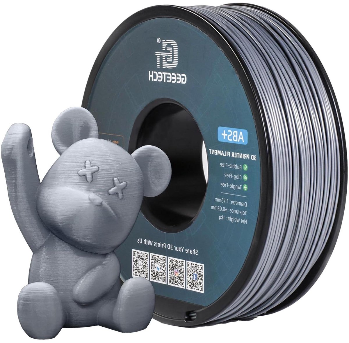 3D Printmateriaal - ABS Filament Spoel - Modelbouw Printen - Lage Dichtheid Hoge Elasticiteit - 1.75mm 1kg - Zilver