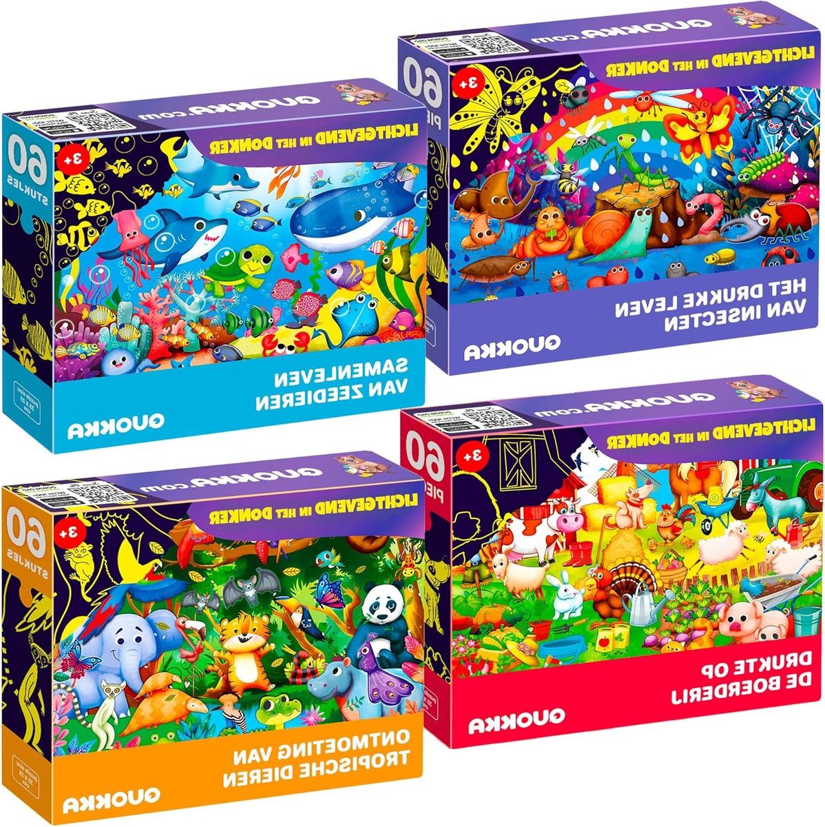 Kinder Puzzel Set - In elkaar Zetten Spelletjes - Ontspanning Thuis - Glow in the Dark Effect - 4x60 Stukjes