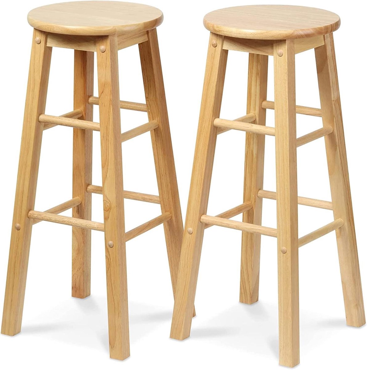 Keuken Barstoelen - Krukken Set - Eten en Werken - Stevig Houten Frame - 75 cm Hoog - Natuurlijk