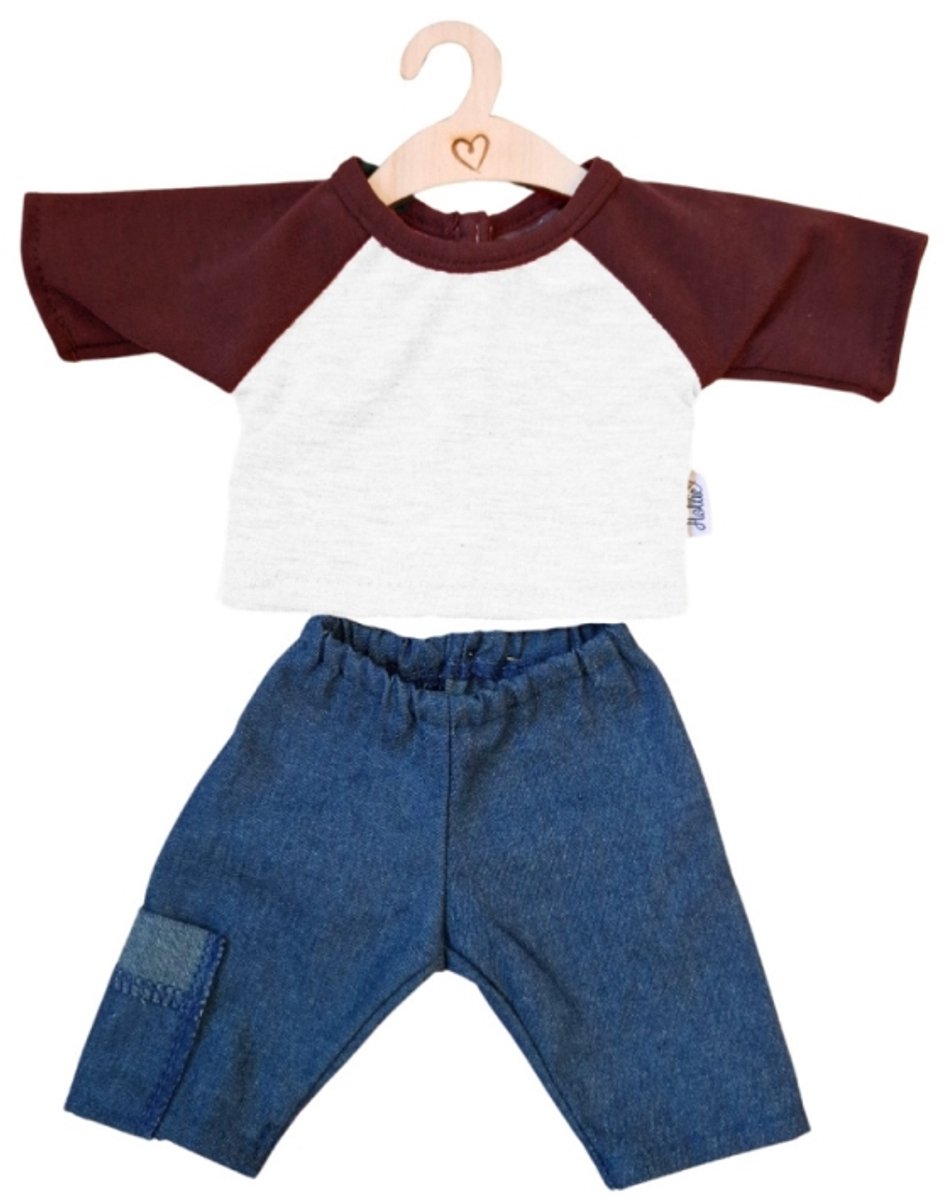 Hollie poppenkleding jeans en bordeaux shirt - set voor poppen.