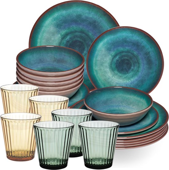 Melamine Mokken Set - Camping Bekers - Buitenactiviteiten - Stapelbaar Stoneware Look - 350 ml 6 Stuks - Groen — afbeelding 3
