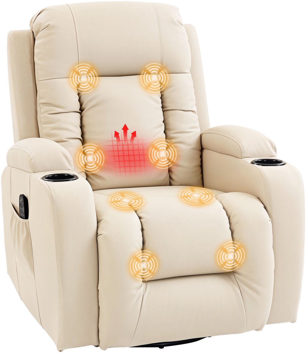 Homcom Massage Relaxstoel Sofa-Kunstleer, Staal-99L x 82B x 103H cm-Crème wit