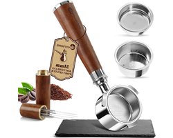 Bodemloze Zeefdrager - Koffiefilter Houder - Espresso Zetten - Walnoothouten Handvat - 51 mm - Bruin