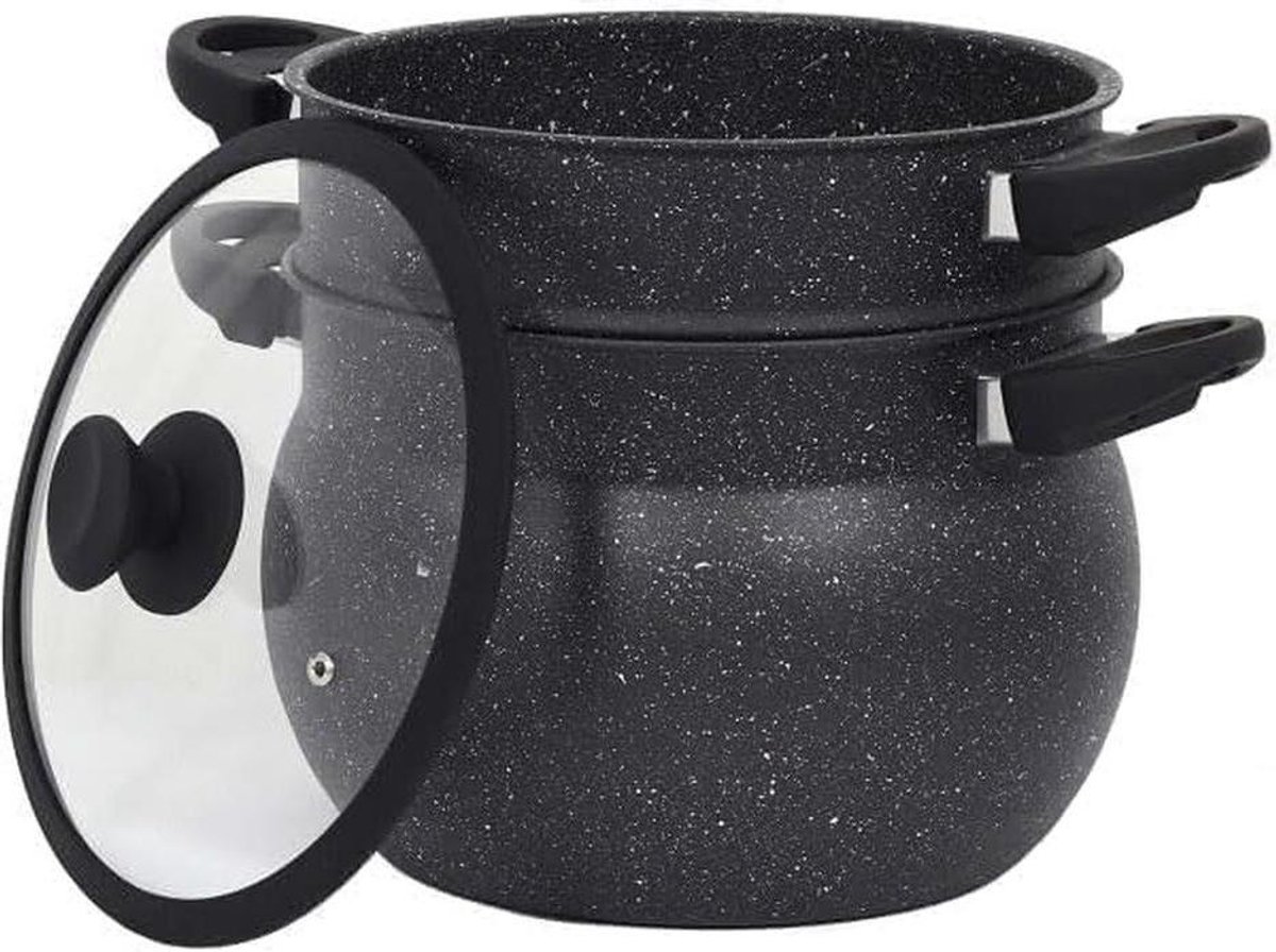 Couscouspan met Stoomkoker - Stoompan Couscous - Gezond Koken - Dubbele Structuur - Ø 30 cm 14 liter - Zwart
