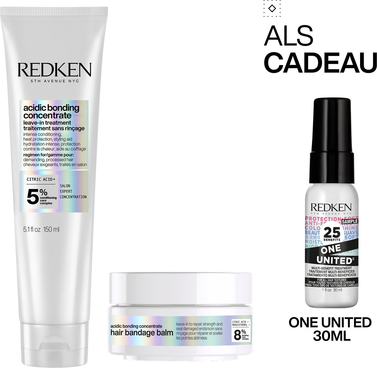 Redken ABC Treatment Duo + Cadeau - Leave-in 150ml & Balm 190ml + One United 30ml Cadeau - Beschadigd Haar