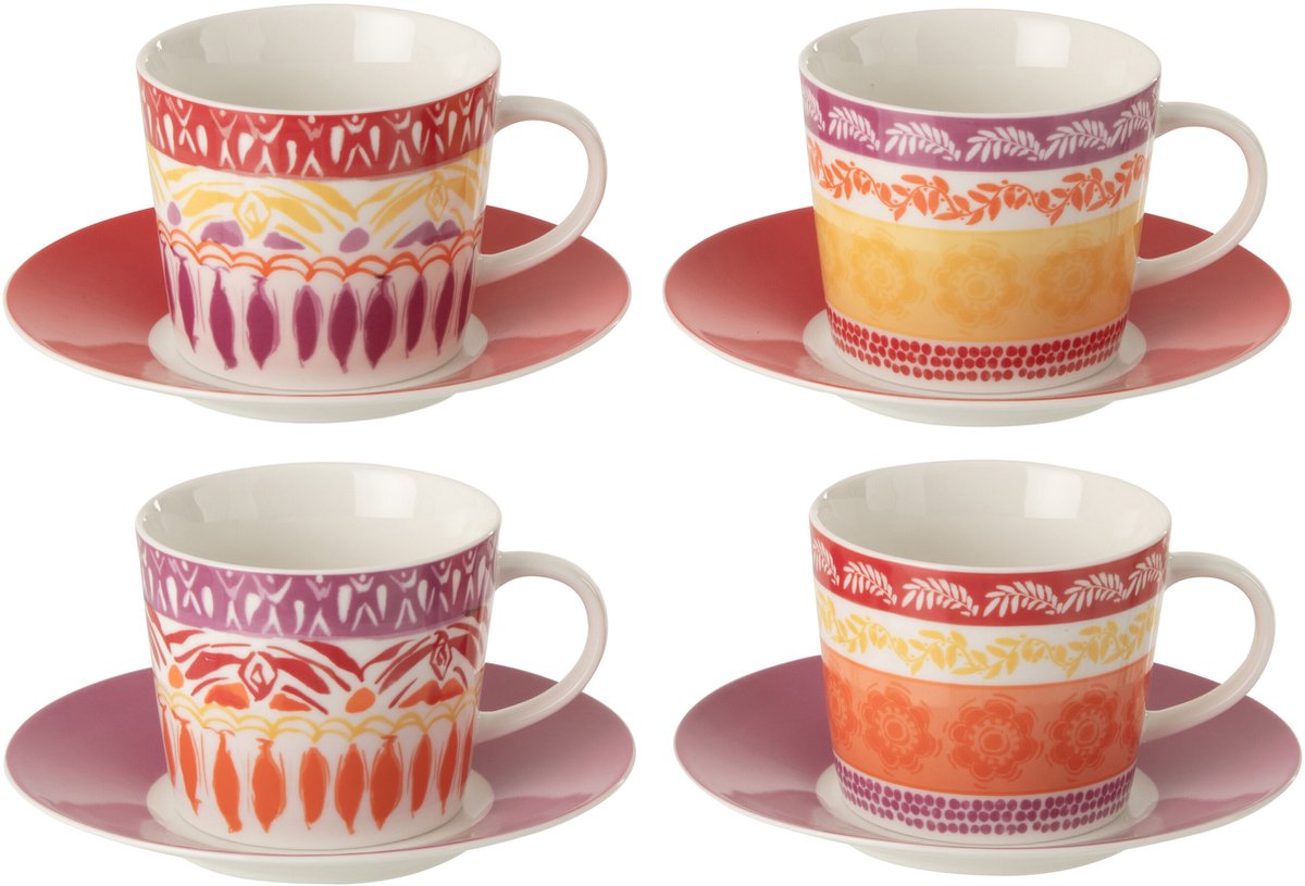 J-Line kopje + schoteltje - keramiek - paars/rood - large - doos van 4