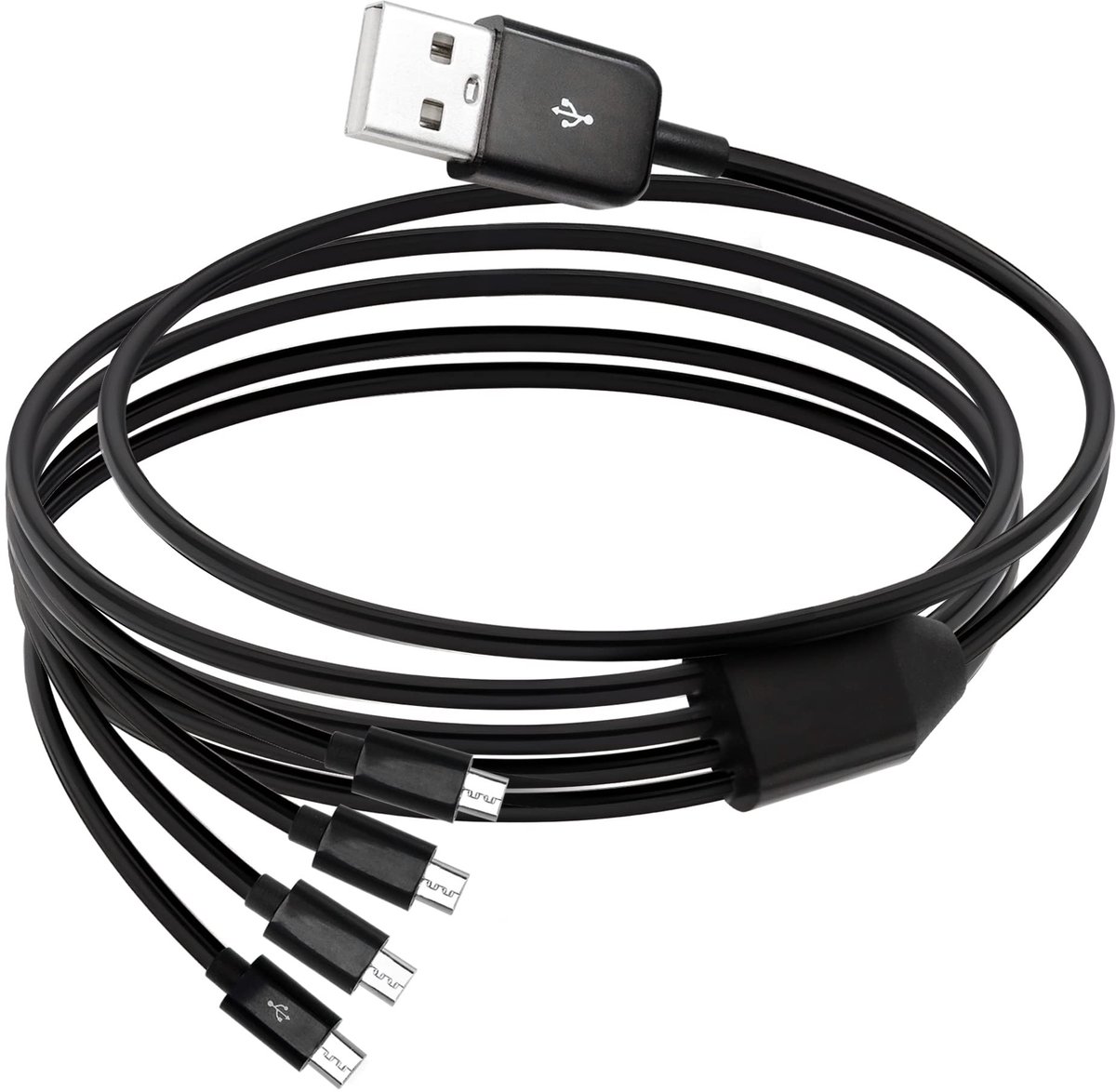 QIANRENON 4-in-1 Micro USB Adapter Kabel - 1.5m Splitter voor Gelijktijdig Opladen van Meerdere Apparaten