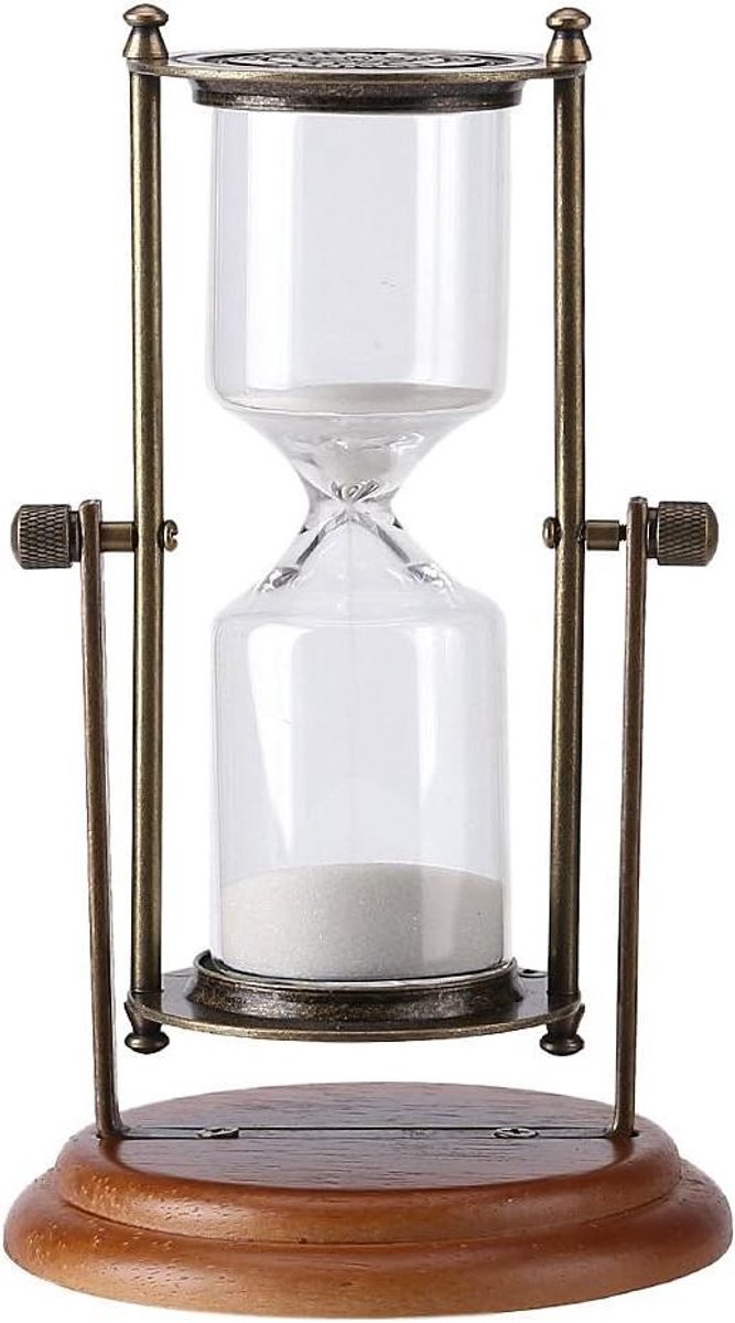 Metalen Zandloper - Glazen Tijdmeter - Tijd Beheren - Duurzaam Metaal Glas - 11x19cm - Zilver