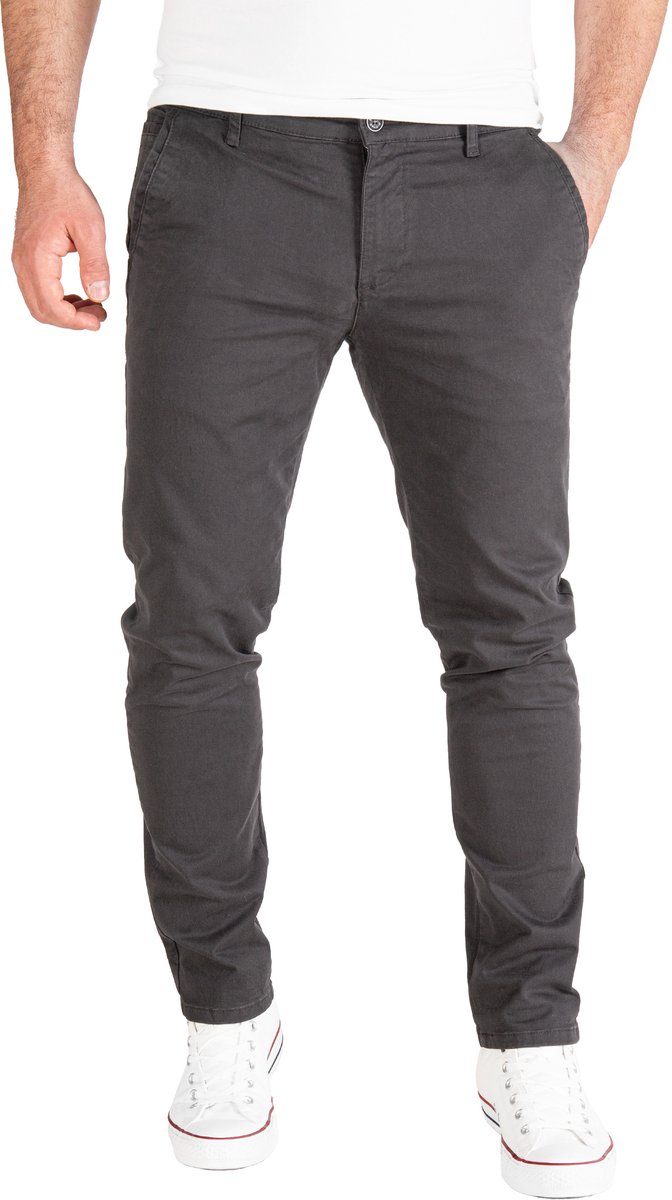 PITTMAN Heren Chinobroek Derrick – Slim Fit – Katoen Stretch – Donkergrijs – 5-pocket