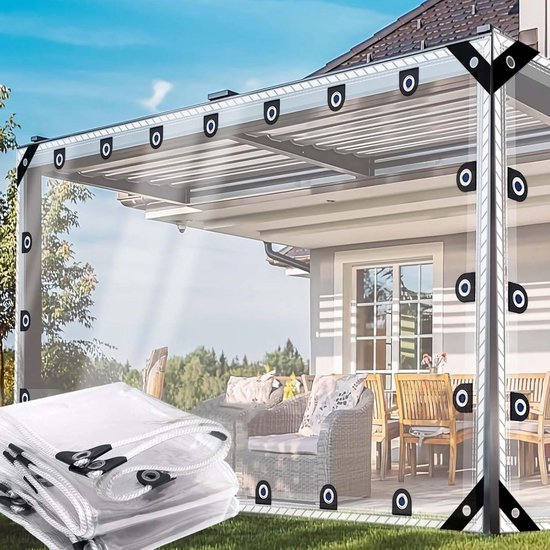 Transparant Zeil - Waterdicht PVC Doek - Buiten Bescherming - Versterkte Randen - 0.8 x 1.4 m - Transparant