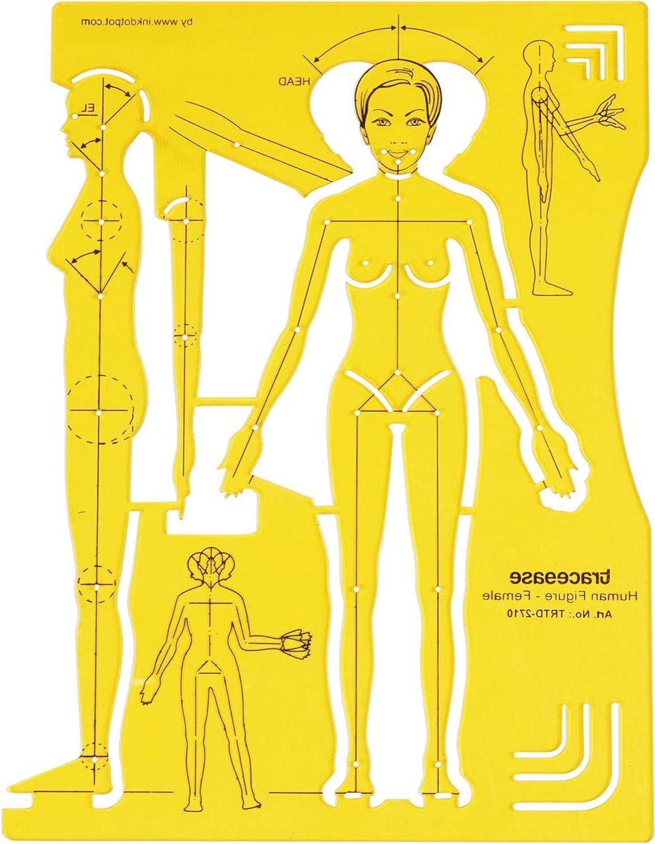 Vrouwelijke Figuur Sjabloon - Mode Ontwerp Hulp - Schetsen En Tekenen - Duurzaam Dik Plastic - 18 X 23.5 Cm