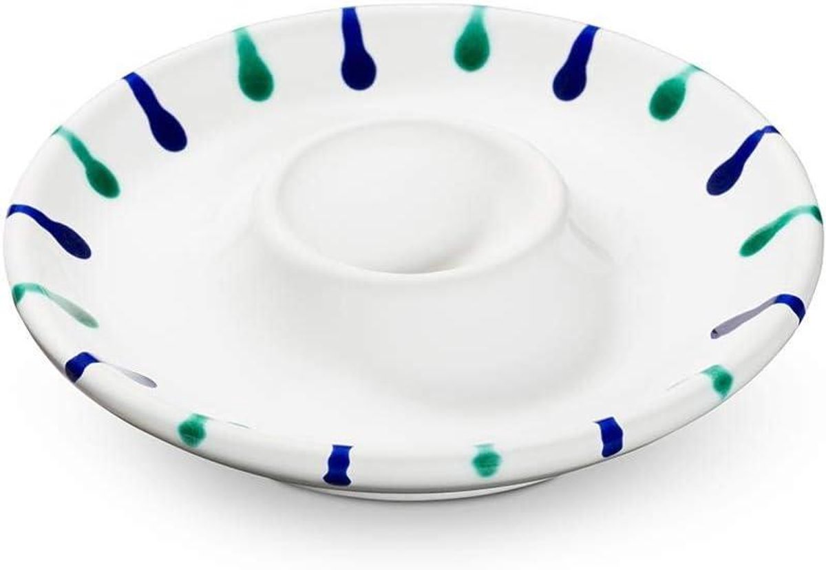 Keramieken Eierdop - Ontbijt Schaal - Dagelijks Gebruik - Handgemaakt Ambacht - Diameter 12 cm - Veelkleurig Gevlamd