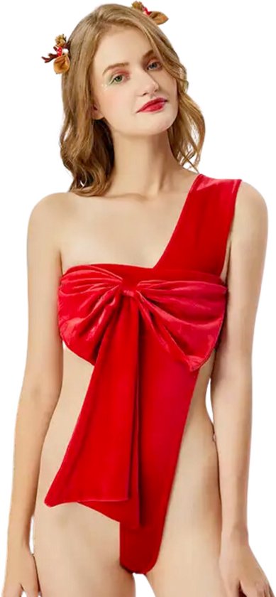 XMAS CANDY' Sexy bodysuit lingerie set teddy met open achterkant - rood XMAS CANDY' Sexy bodysuit lingerie set teddy met open achterkant - rood