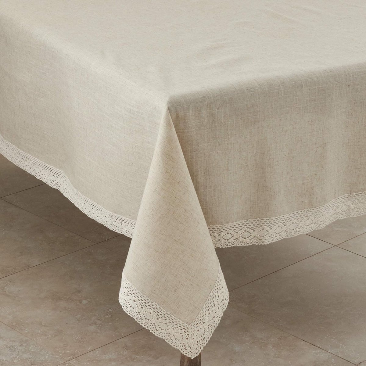 Tafelkleed - Keukentextiel - Dineren Decoratie - Klassiek Kant Design - 406 x 178 cm - Beige